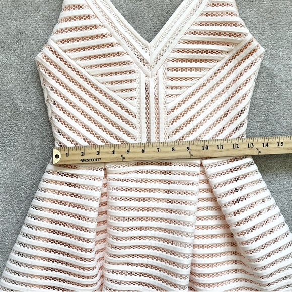 MAJE Pink Rayure Mesh-Striped Jersey Mini Dress Size 2 Skater Feminine Dainty - Picture 10 of 13